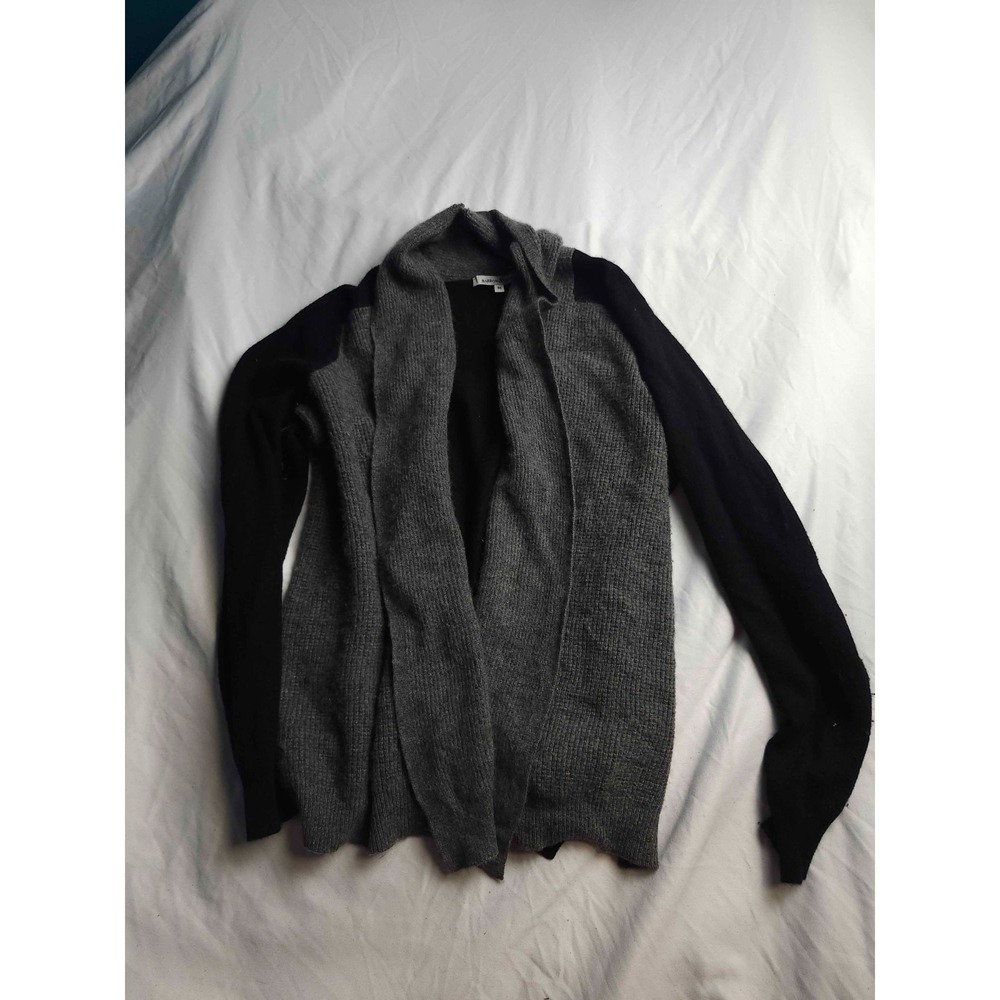 Barrow & Grove Cardigan Womens M Gray Black Colorblock Drape Preppy Quiet Luxury